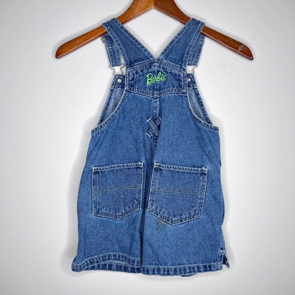 Vintage 1998 Barbie Denim Blue Overalls Shortalls 6 - Picture 2 of 5